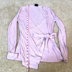 Pink Ballet Yoga Ribbed Belted Wrap Long Sleeve Shirt Bobeau Size S